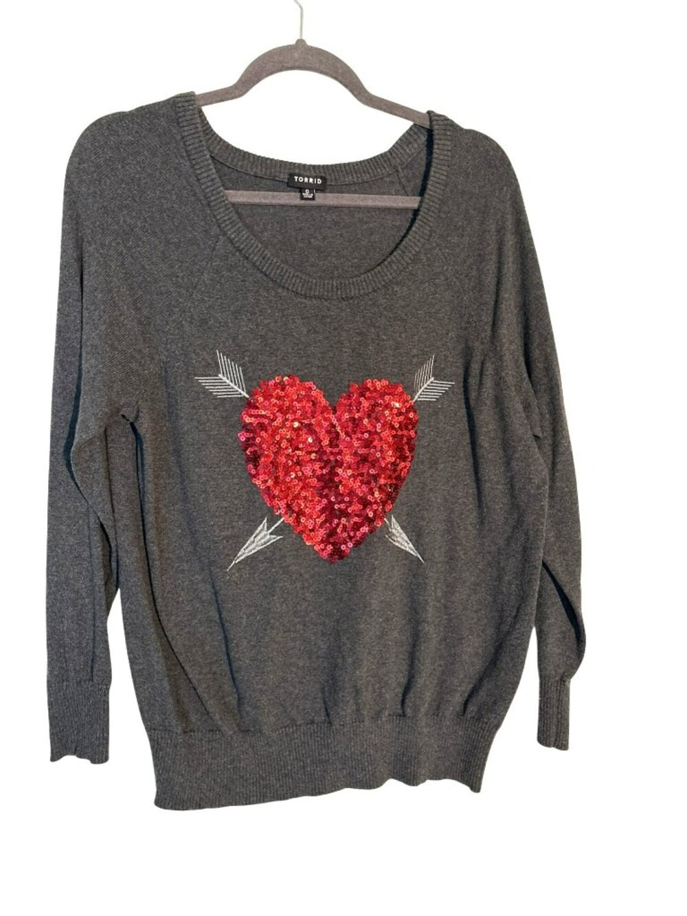 Torrid Gray Embellished Sequined Heart Sweater Size 0 (L)